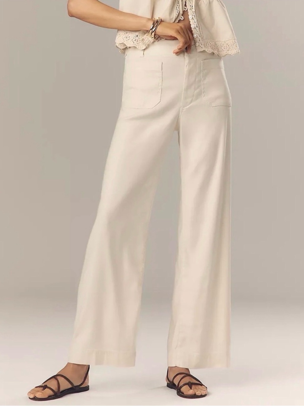 Maeve Anthropologie The Collegte Cream Wide-Leg Linen-Blend Pants Size 31